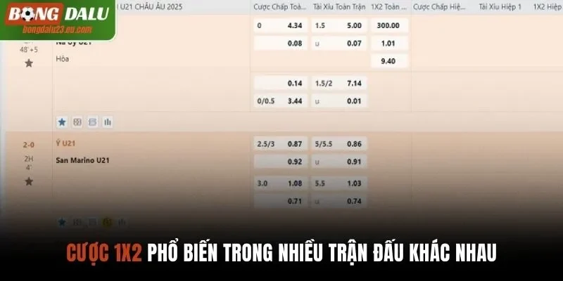 Cược 1x2 phổ biến trong nhiều trận đấu khác nhau